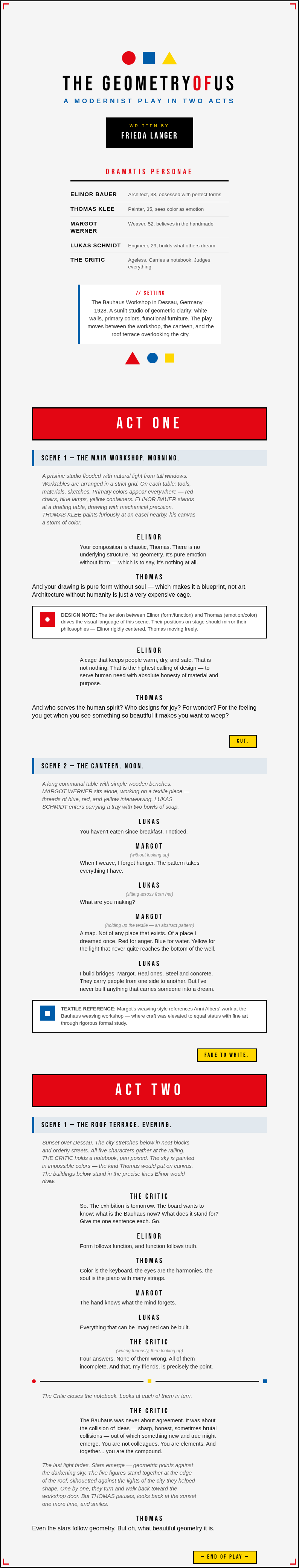 Bauhaus modernist stage play